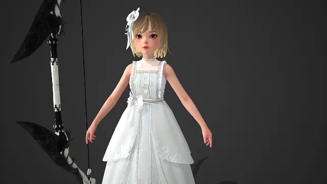 游戏女角色  金发萝莉  萌系女角  浅发白裙  长弓  礼服  洛丽塔