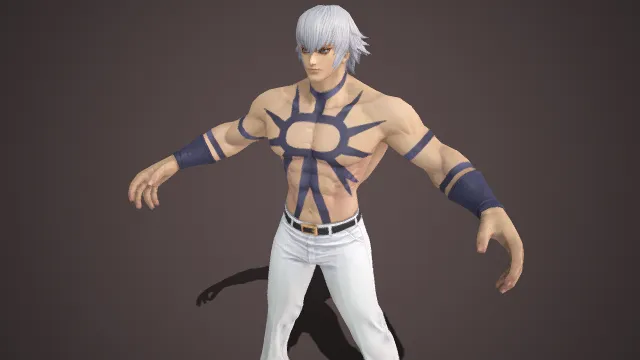 格斗类  街头格斗家  银发造型  太阳图腾  肌肉线条  神秘元素  街头休闲感