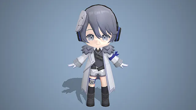 科技风  风衣外套  耳机  灰短发  卡通渲染