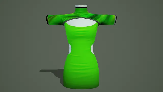 简约风格绿色连衣裙3D模型，独特剪裁设计