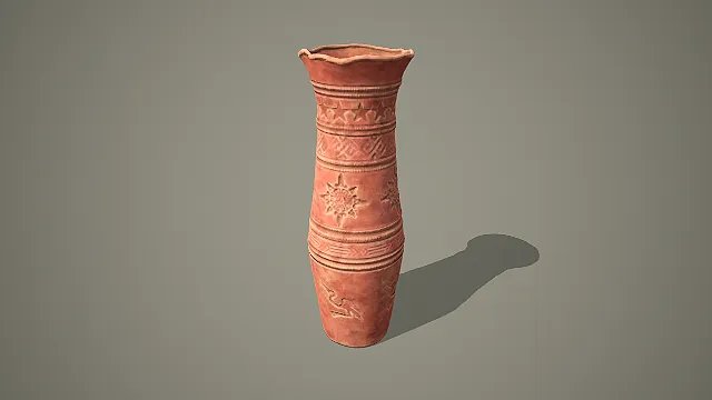 星纹太阳纹与鹤纹花口长颈陶瓶原始风格陶器 3D 模型