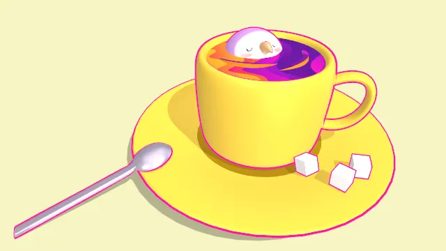 可爱黄色杯子有勺子放有方糖可爱风格