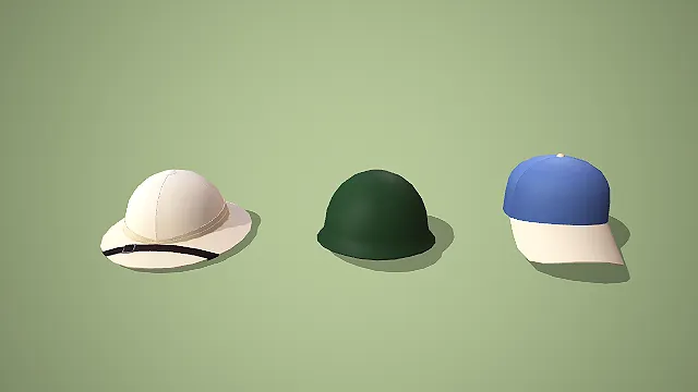探险帽军用头盔棒球帽套装 3D 低多边形配饰模型