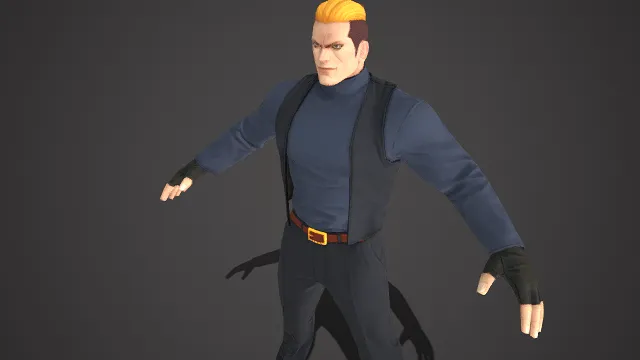 都市  简约风格  硬汉格斗游戏角色  金发寸头  肌肉线条  都市硬汉  蓝黑棕主色