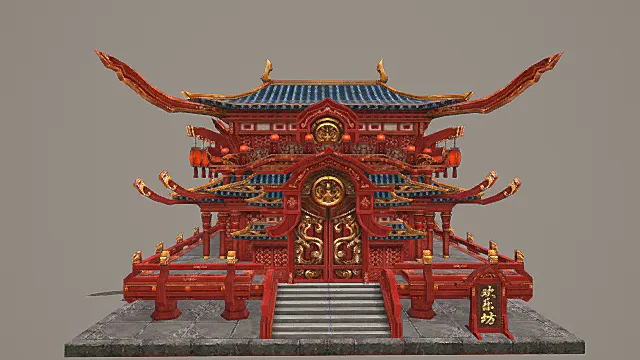 卡通风格中式奢华盛欢乐坊建筑3D模型