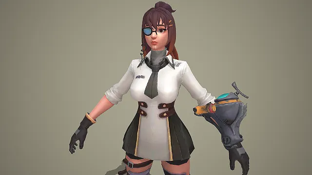 卡通风格机械义肢独眼女科学家角色 3D 模型