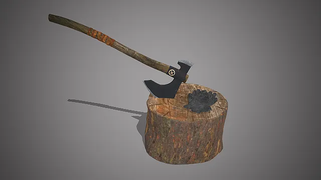 一个写实风格的，常见冷兵器战斧的3D模型