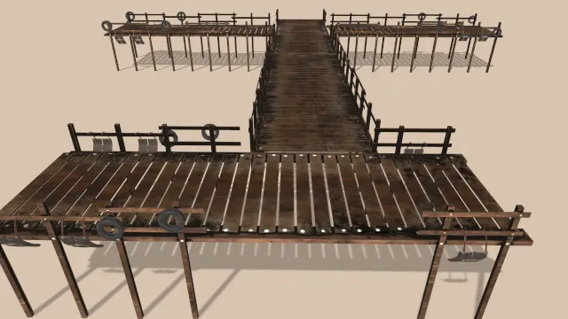 码头钓鱼港木材木架桥场景