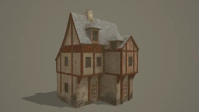 中世纪都铎风半木构石基民居3D模型