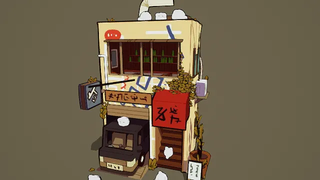 3D卡通风格日式店铺场景模型，创意设计（3D场景、卡通风格、复古日式风，场景设计主题）