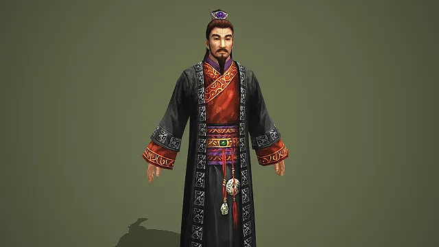 带玉扣与玉佩的黑镶边长袍古风文士游戏角色模型
