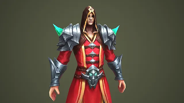 魔幻风格红袍绿晶法师游戏角色模型