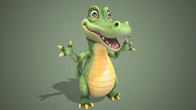 卡通鳄鱼形象  大眼萌感  可爱风格  游戏宠物素材