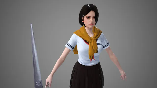 黄巾水手服  少女形象  校园风  剪刀武器  日系校服造型  游戏女角色  青春感