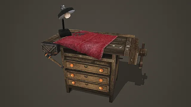 复古匠人风格手工工作台模型