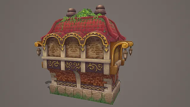 童话风红砖阁楼建筑游戏场景模型