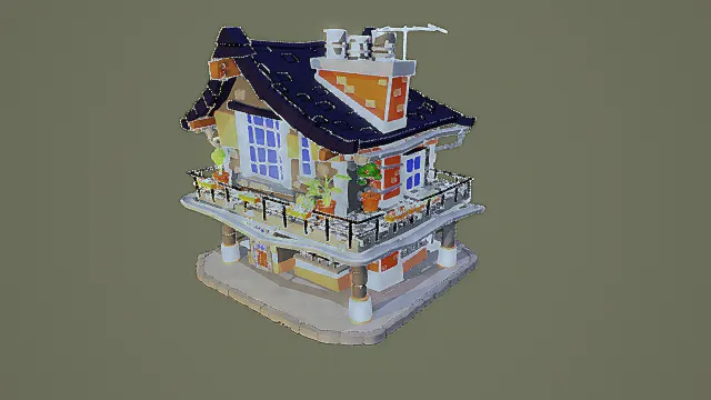 卡通风格创意小屋3D模型，温馨设计