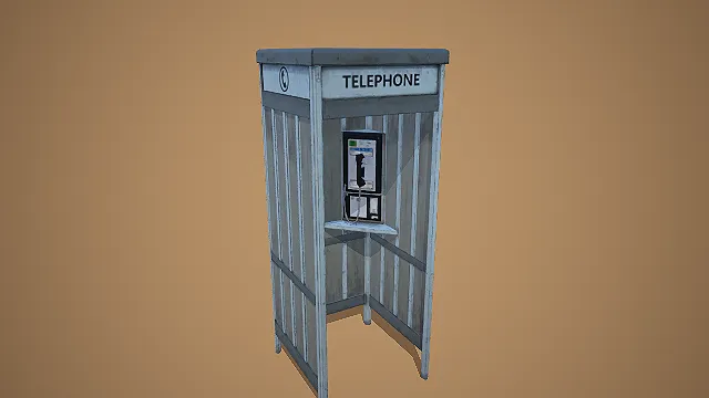 卡通风格复古金属网格公共电话亭装饰道具
