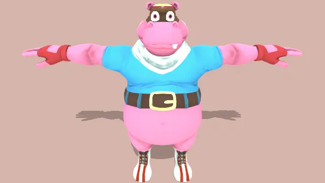 卡通风格化默里河马角色模型拟人动物