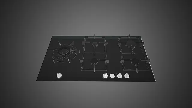 一款黑色钢化玻璃面板的嵌入式三眼燃气灶