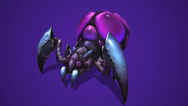 卡通 Q 版紫亮甲壳巨钳毒蜘蛛 3D 游戏怪物模型
