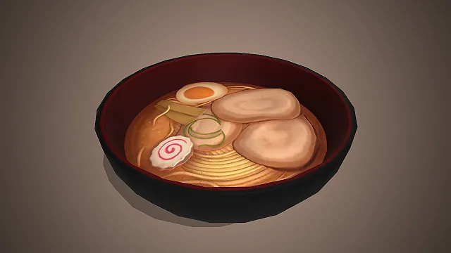 一碗经典的卡通风格的日式豚骨拉面模型