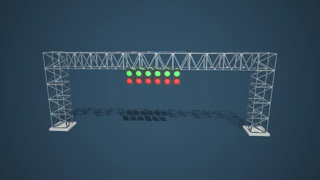 桁架式赛车赛道红绿双色起跑信号灯龙门架模型.glb