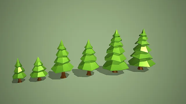 低多边形多尺寸松树模型套装写实模型