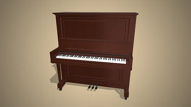 立式实木钢琴  乐器模型  黑白琴键  专业演奏乐器