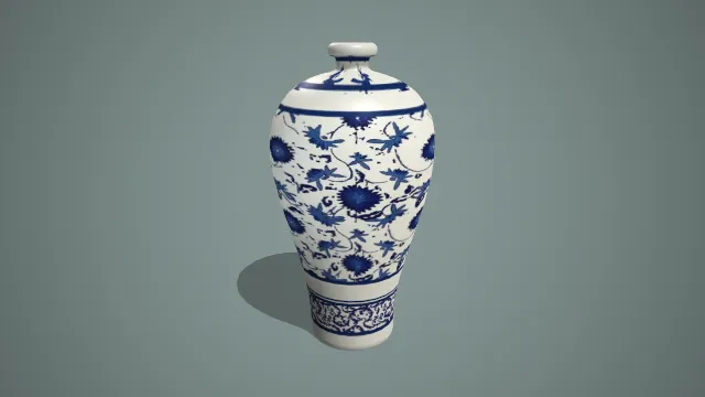 青花缠枝菊纹梅瓶写实瓷器 3D 模型