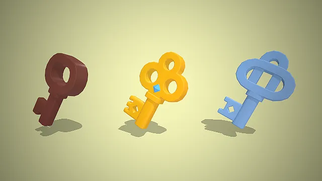 一套低模软萌风格的核心道具游戏钥匙3D模型