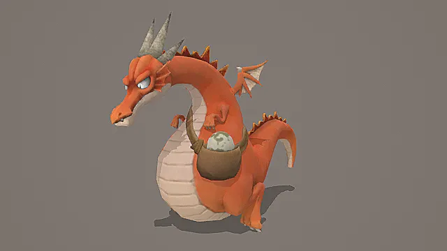 卡通冒险坐骑：萌系橙红龙模型