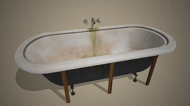 一款铸铁搪瓷材质的复古浴缸3D模型