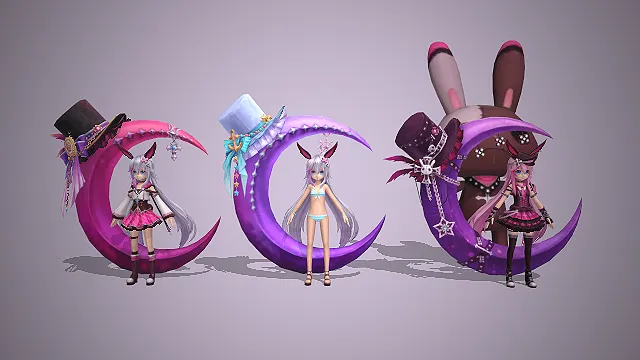 二次元兔耳  魔法少女角色  魔法月轮  Q版可爱