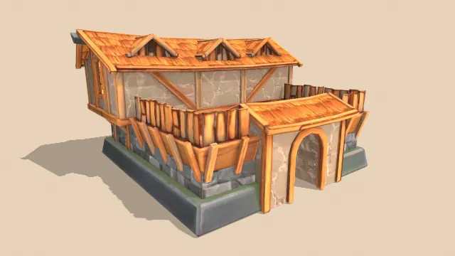 卡通风格化军营建筑房屋游戏场景