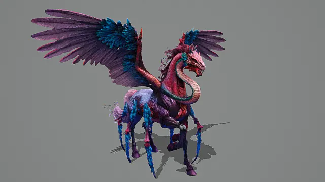 奇幻风格炫彩飞蛇马神兽3D模型