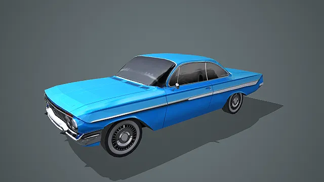 蓝银复古经典轿车带尾翼造型写实模型