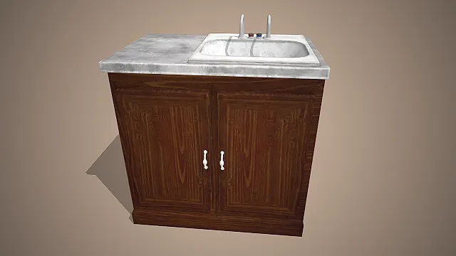 大理石台面  洗手盆  复古浴室家具  卫浴场景道具