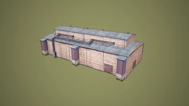 大型多层砖混仓库带通风窗 3D 低多边形工业场景模型