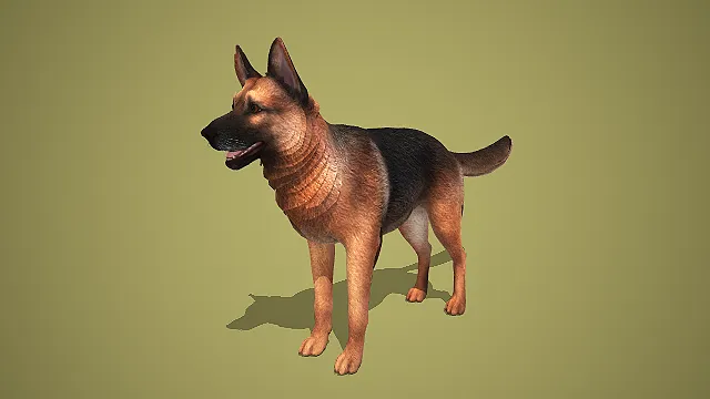 写实风黑棕相间德国牧羊犬 3D 模型