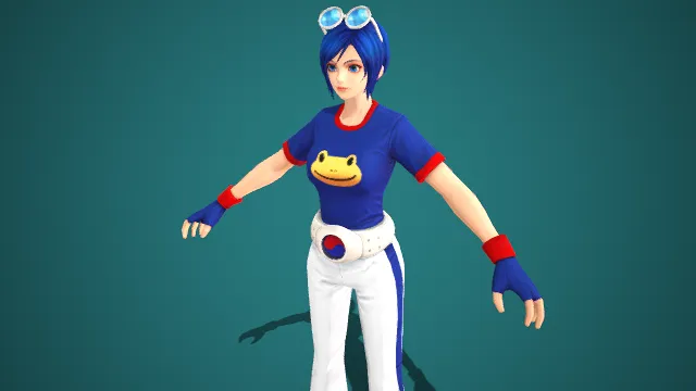 休闲运动风格  格斗少女  蓝短发  俏皮潮范  青蛙印花 T 恤  阔腿运动裤  青春