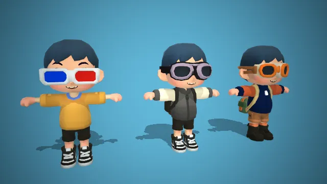 酷炫三人组：3D眼镜男孩与时尚墨镜的探险伙伴