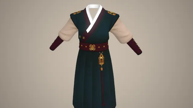 蓝色古代侍卫制服 卡通 服装 套装 连体服 连衣裙 pbr模型