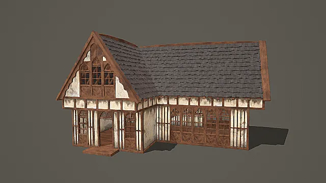 复古木骨白墙灰瓦建筑3D模型