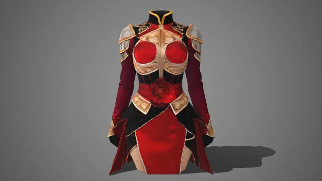 铠甲礼服  玫瑰装饰  女装  鎏金纹饰  华丽感  中世纪题材