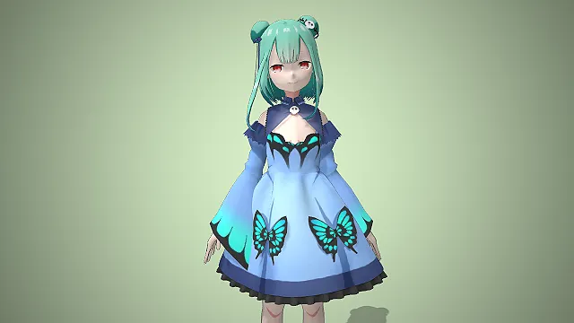 虚拟偶像  蝴蝶少女  青绿色双丸子  蝴蝶洛丽塔裙