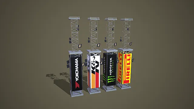 四立柱带照明的汽车改装与能源品牌广告塔组合模型