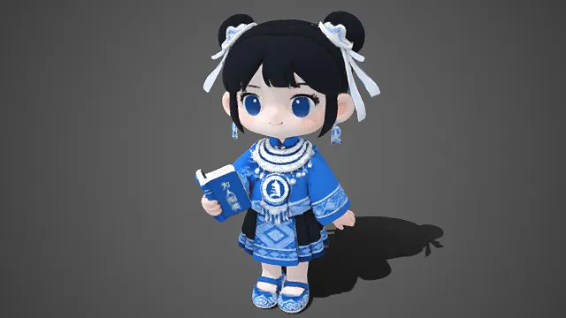 国风   Q 版  苗族服饰少女  蜡染服饰  丫髻  民族特色  