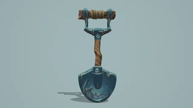 3D卡通风格奇幻铲子模型，创意设计（3D铲子、卡通风格、奇幻冒险风，游戏道具设计主题）