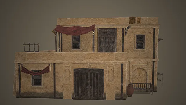 西域风情双层帷幔商住房建筑模型